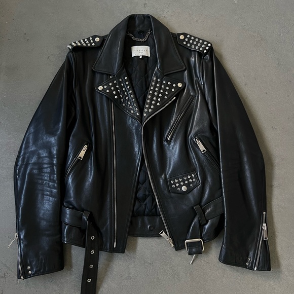 Men’s Sandro Leather Biker Jacket W/ Studs - Picture 1 of 7